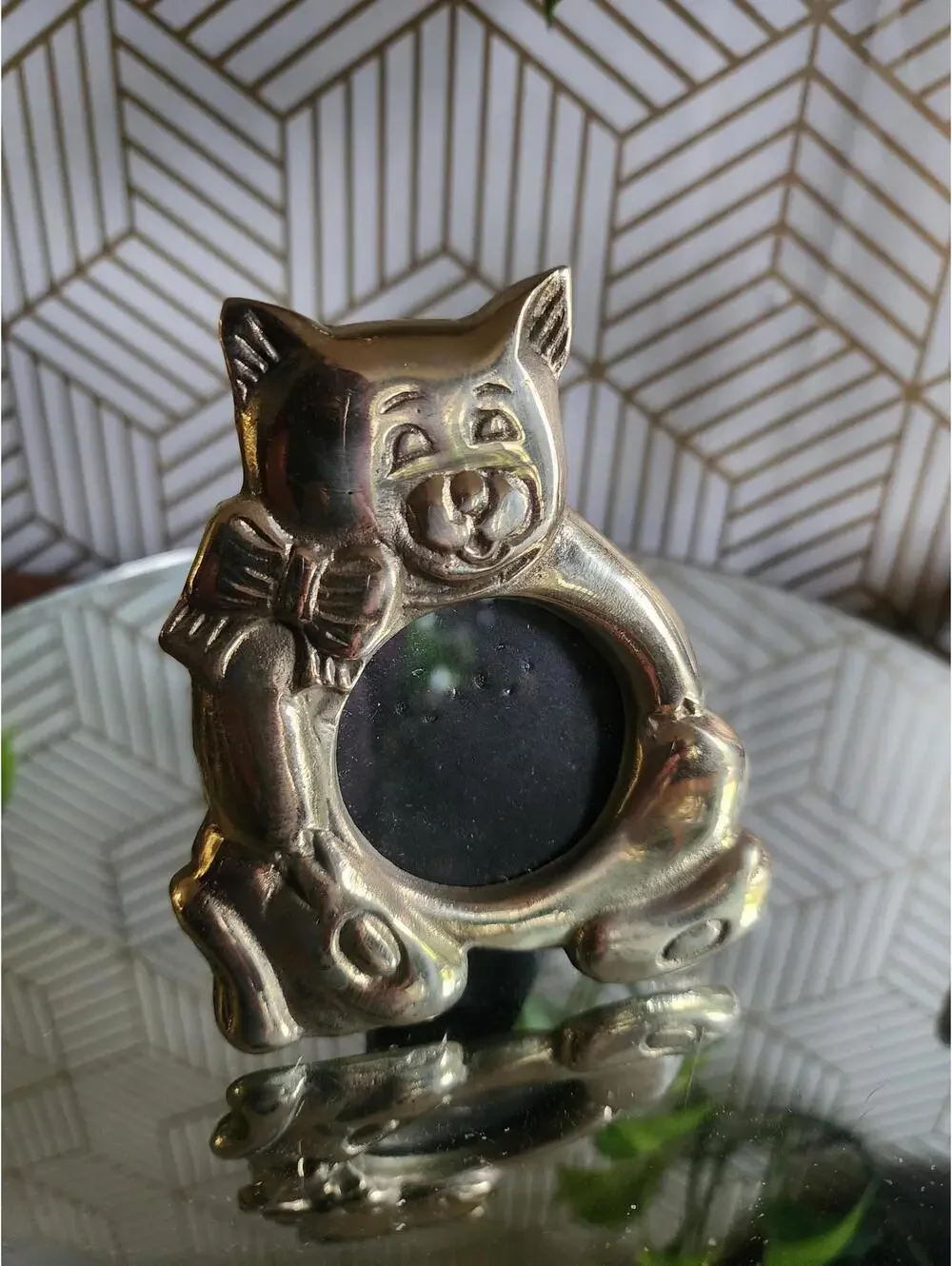 Vintage Brass Hallmark Cat Photo Picture Frame